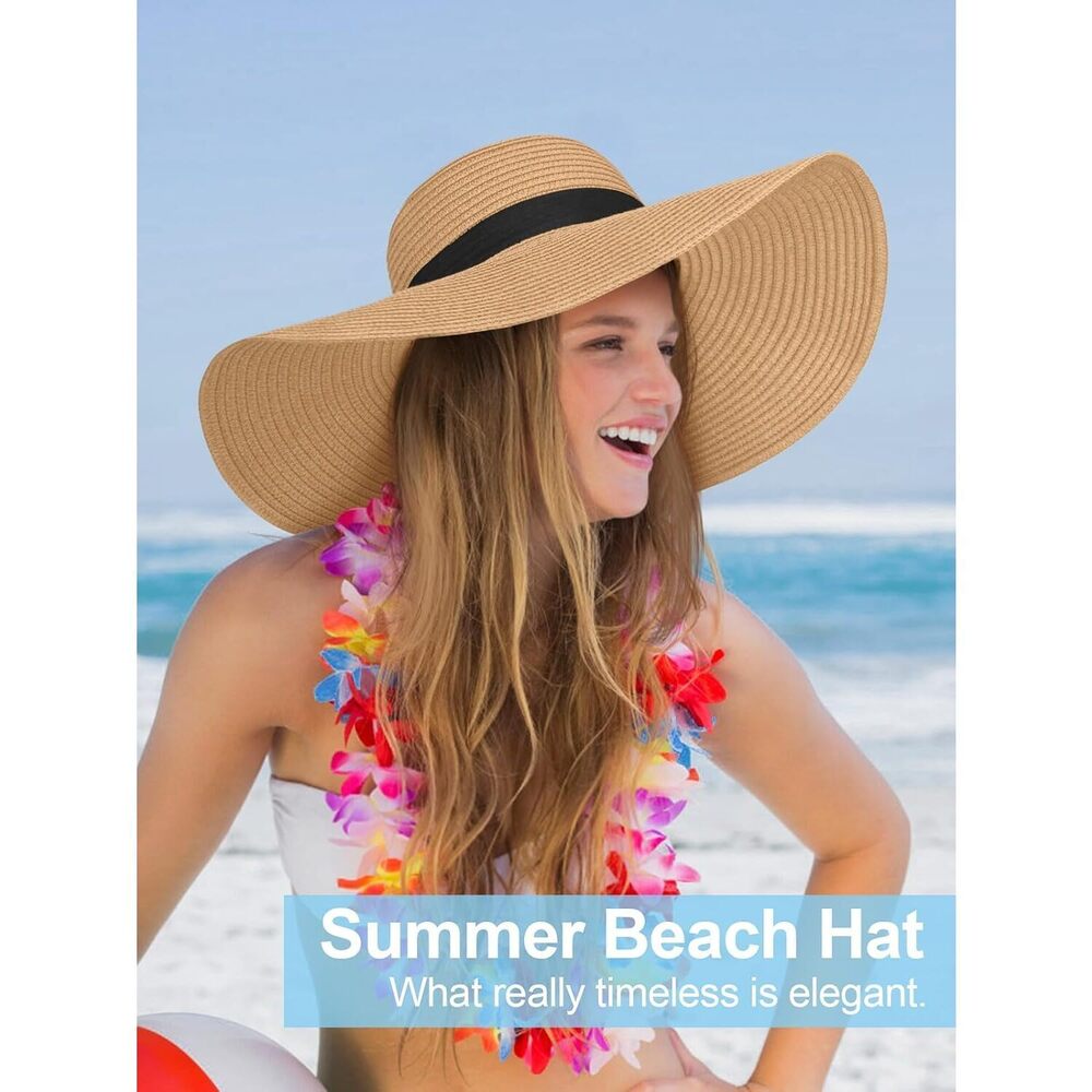 Sun Hats for Women Oversize Wide Brim Straw Beach Hat Floppy - Picture 6 of 6